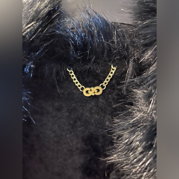 Cole Haan Signature Faux Fur Shearling Black Coat - Picture 6 of 8